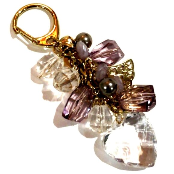 ✨ Elegant Gold-Tone Crystal Heart & Beaded Charm Keychain - Stylish Accessory ✨ - Picture 1 of 8